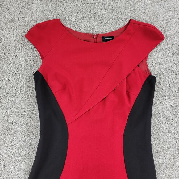 J Peterman Bodycon Dress Womens 2 Red Black Colorblock Cocktail Party - Picture 7 of 12